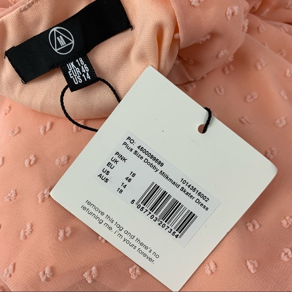 Missguided Dobby Milkmaid Skater Dress Peach Blush Pink Plus Size 14 - Picture 9 of 9